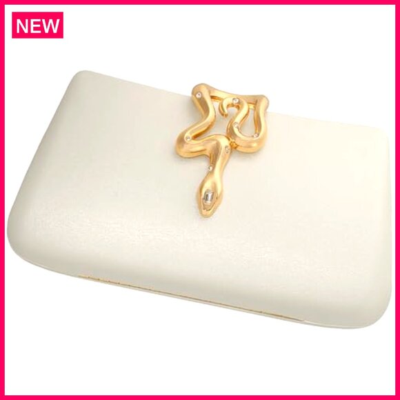 Formal Evening Clutch with Detachable Strap, Snake Clasp, Synthetic Leather